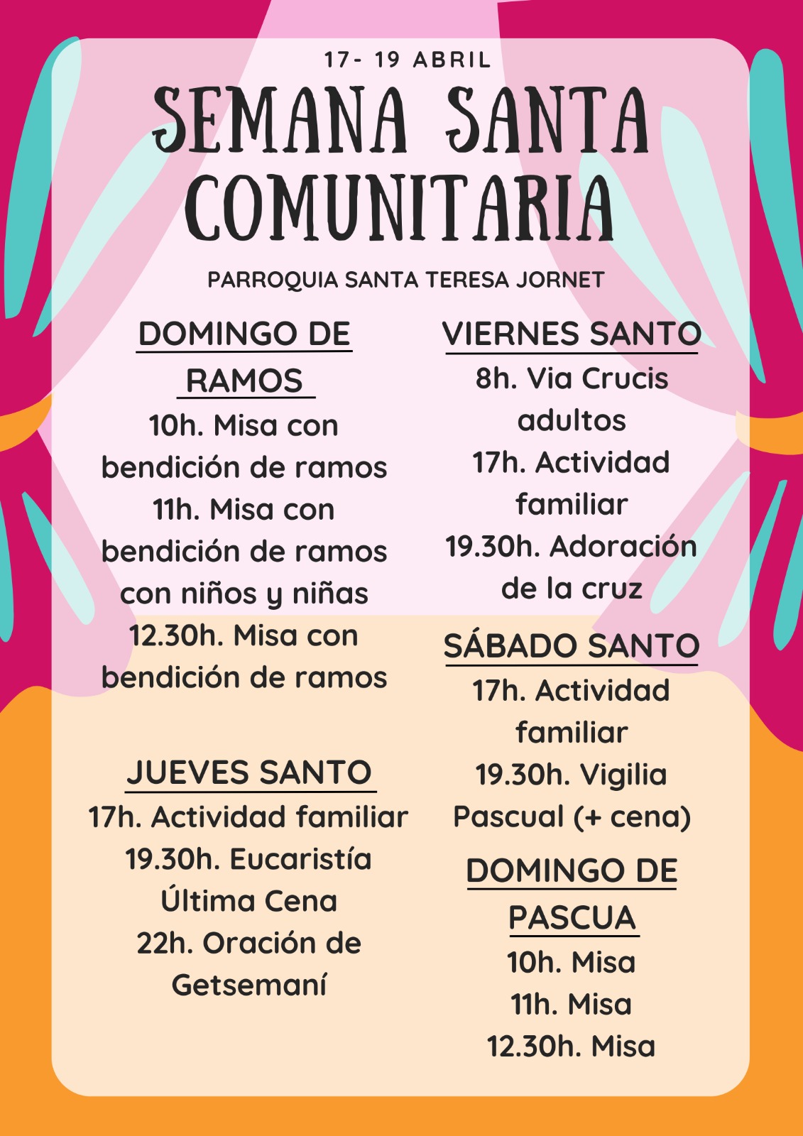 Lee más sobre el artículo HORARIO DE CELEBRACIONES DE SEMANA SANTA